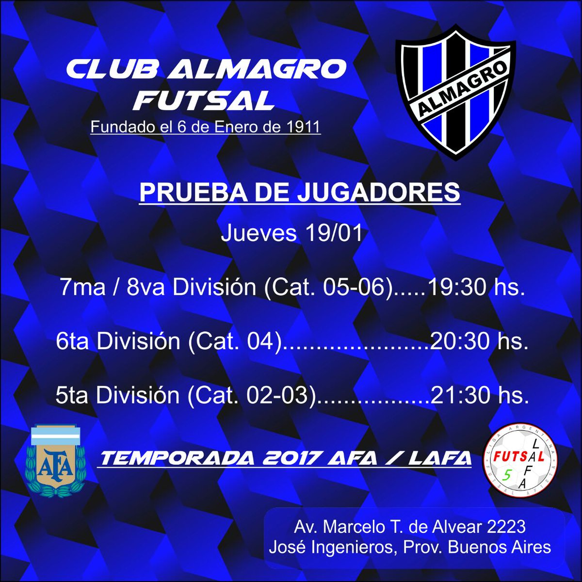 Veni a probarte al club almagro futsal AFA