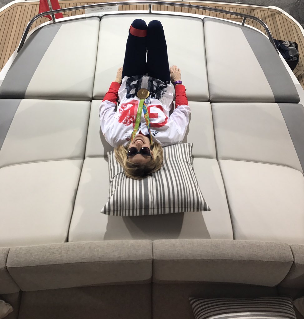 Looking good <a href="/ClarkSaskia/">Saskia Clark</a> Olympic Sailing Gold Medallist, relaxing on board the Princess S60. @_PrincessYachts @LombardAF #470sailing #LBS17