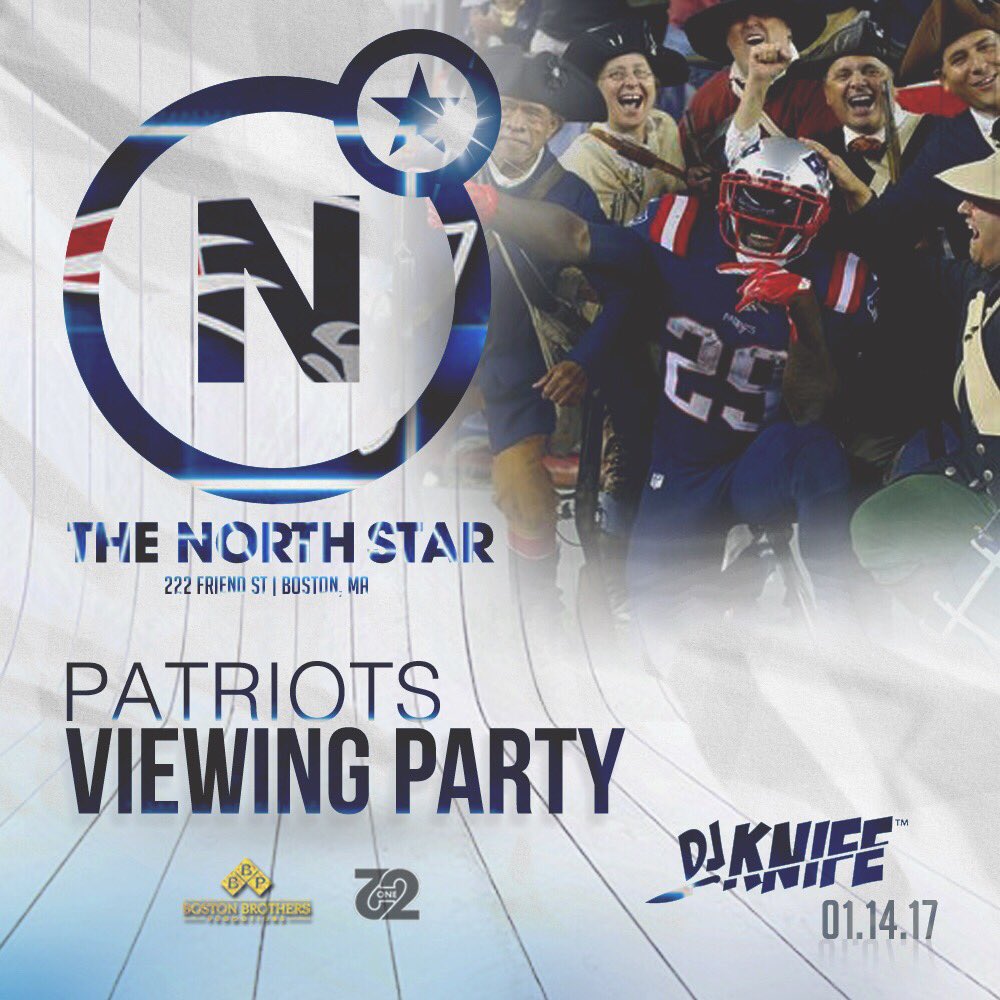 Come watch the New England Patriots beat the Houston Texans this Sat. night w/ us &amp; <a href="/BostonBrosPromo/">Boston Brothers, LLC</a> ! DJ Knife playing the hits after!