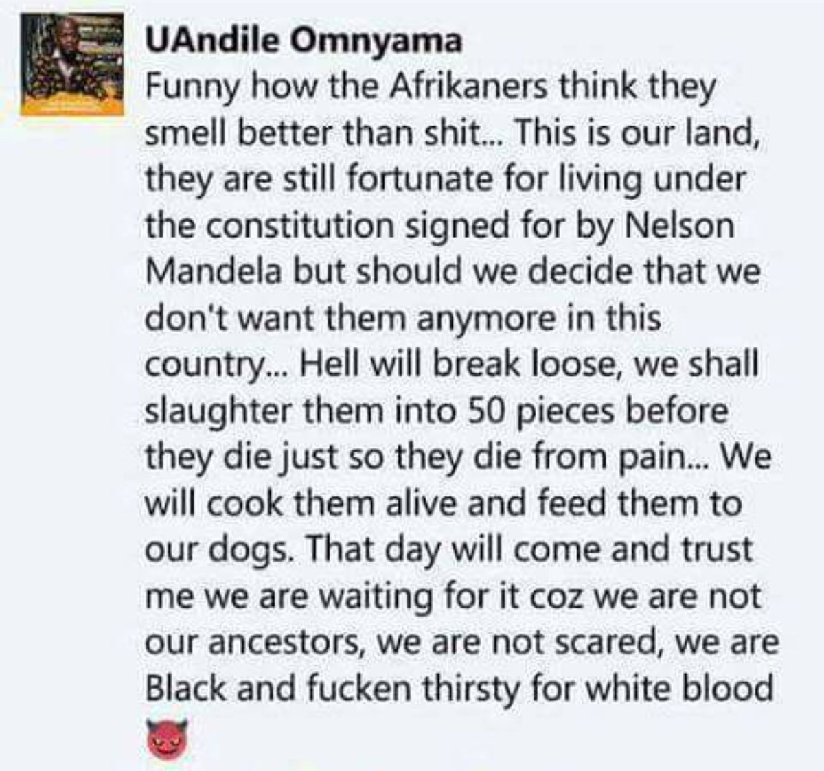 magda_cracknell's tweet photo. @MmusiMaimane why so silent, where's your stone gang &amp; social media rant?Your silence  is dispicable &amp; proves you're racist. @steve_hofmeyr https://t.co/LHk3vMFwZ2