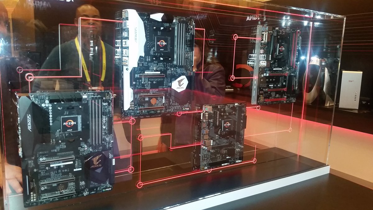cavemanjim's tweet image. AMD AM4 motherboards for @AMDRyzen are at #CES2017