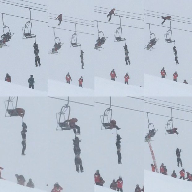 VIDEO, STORY: Man hanging unconscious by backpack on <a href="/Arapahoe_Basin/">Arapahoe Basin</a> lift is cut down by friend in harrowing rescue dpo.st/2j8pwkG