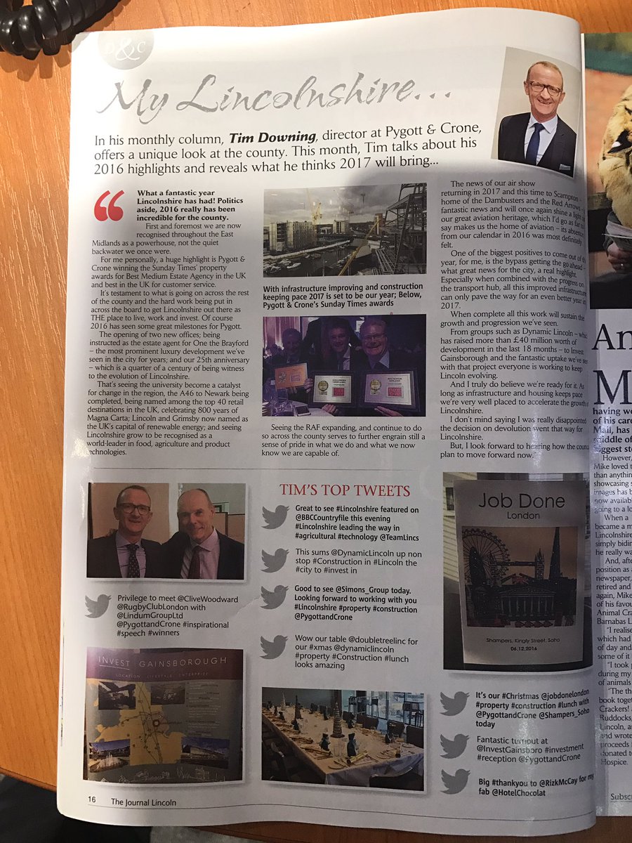 PygottandCrone's tweet photo. Great to see our #director @TimjwDowning in this months @TheJournalLincs with his #mylincolnshire column @RelocationAgent https://t.co/q8i0avUFiW