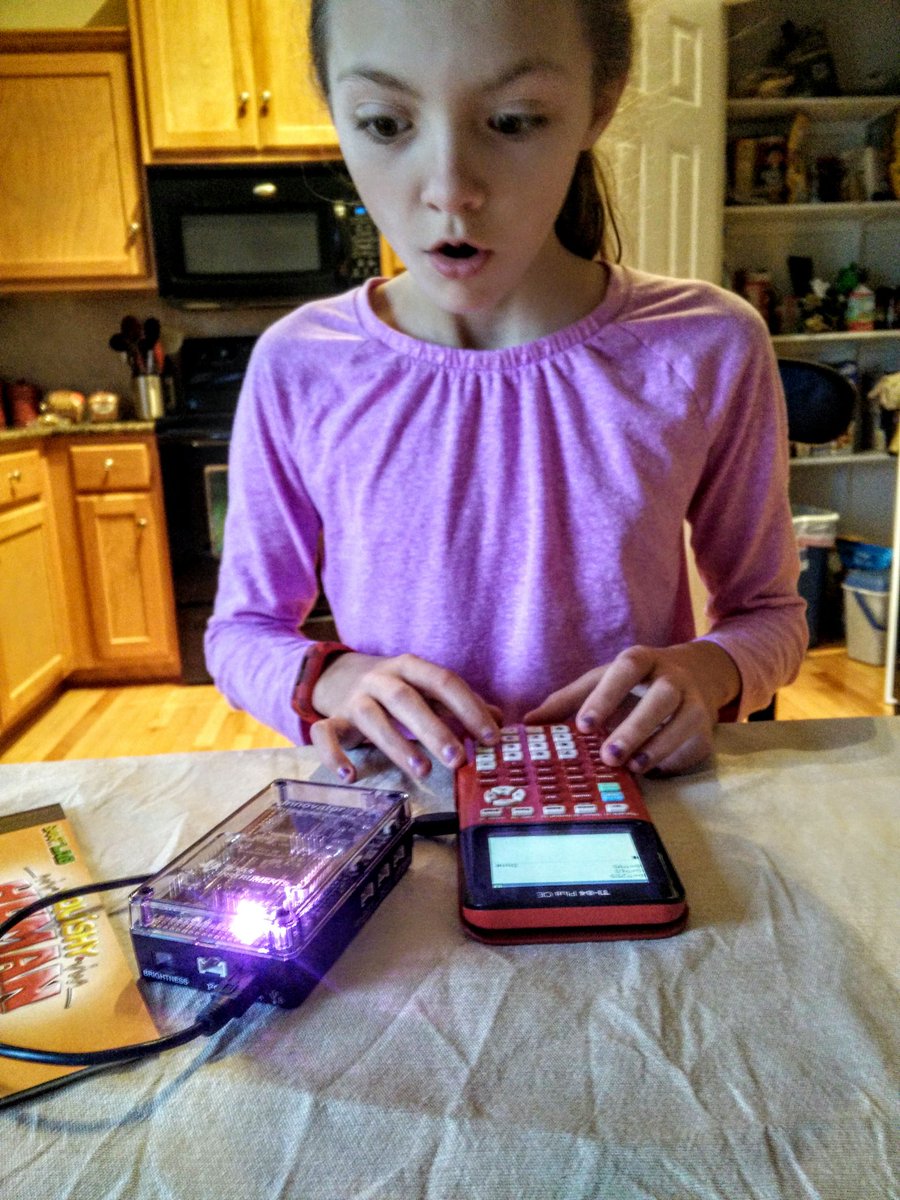 She used the RGB color #coding #program so its LED matched her shirt, w/ #TIcodes TI-Innovator TI-84 Plus CE &amp; #hourofcode smarts. #STEM