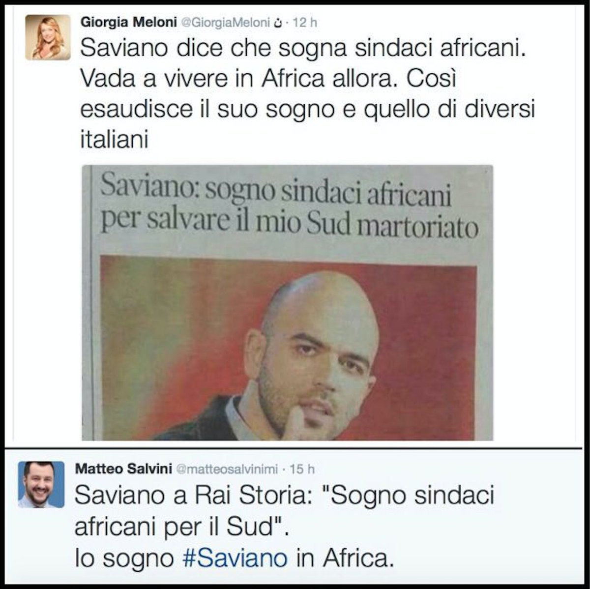 robertosaviano's tweet photo. In Africa con Salvini a recuperare i fondi pubblici della Lega finiti in Tanzania e con Meloni a scusarsi per le atrocità nelle ex colonie. https://t.co/KtZwSm3AHx