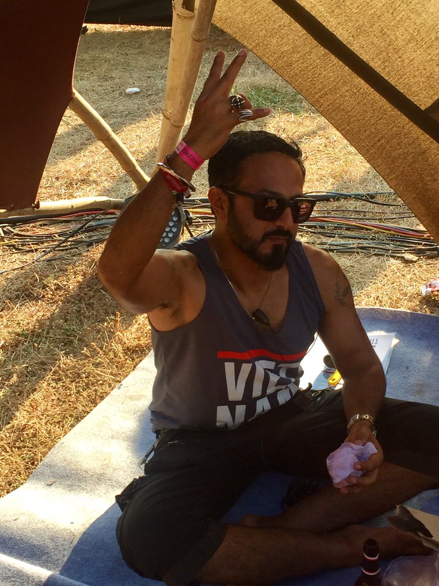 rohitbarker's tweet photo. #ThrowbackThursday @nikhilchinapa making full use of the artist teepee backstage at @wonderwall_fest https://t.co/R7Q68JVY58