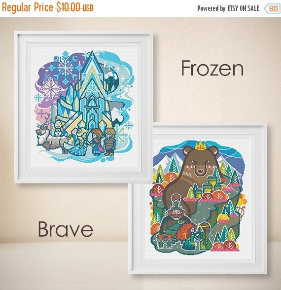 ON SALE Frozen Cross Stitch + Brave Cross Stitch - Modern Cro… tuppu.net/f4355e08 #crossstitch #KidsCrossStitch