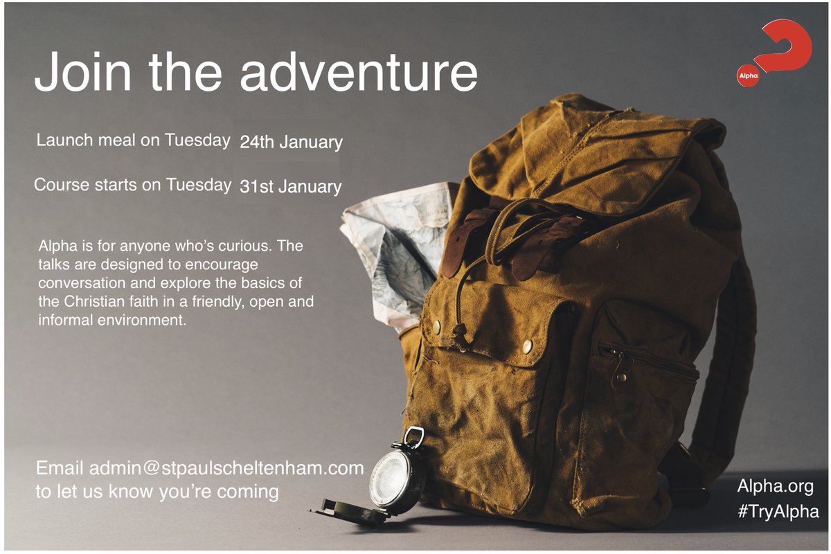 Our Alpha course is starting again soon, the launch meal is on 24th Jan, 7.30pm. No charge, all welcome, come &amp; hear more about the course.