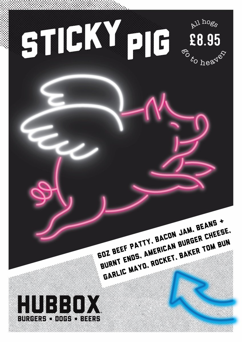 **JANUARY SPECIAL** Sticky Pig - 6oz beef patty, bacon jam, beans + burnt ends, American burger cheese, garlic mayo and rocket #hubbox