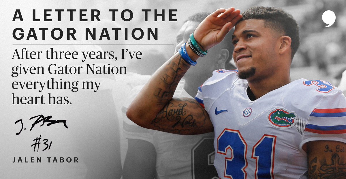 PlayersTribune's tweet photo. After three years, Jalen “Teez” Tabor says thank you to @GatorsFB. https://t.co/B7jwprEyL8 https://t.co/1zfmeXCQyl