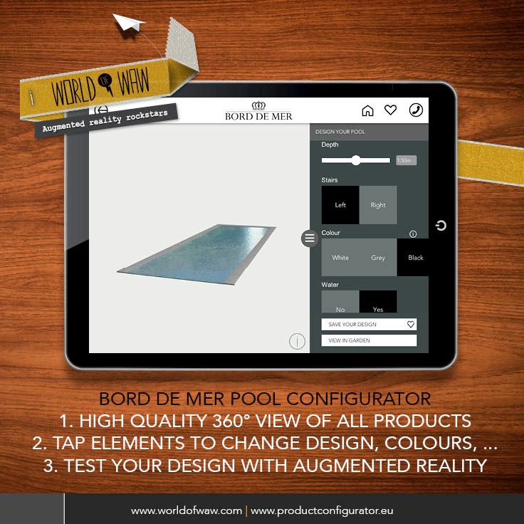 3D_Configurator's tweet image. The Bord De Mer Pool Configurator of @worldofwaw allows you to design your dream pool and try before you buy with #AugmentedReality!