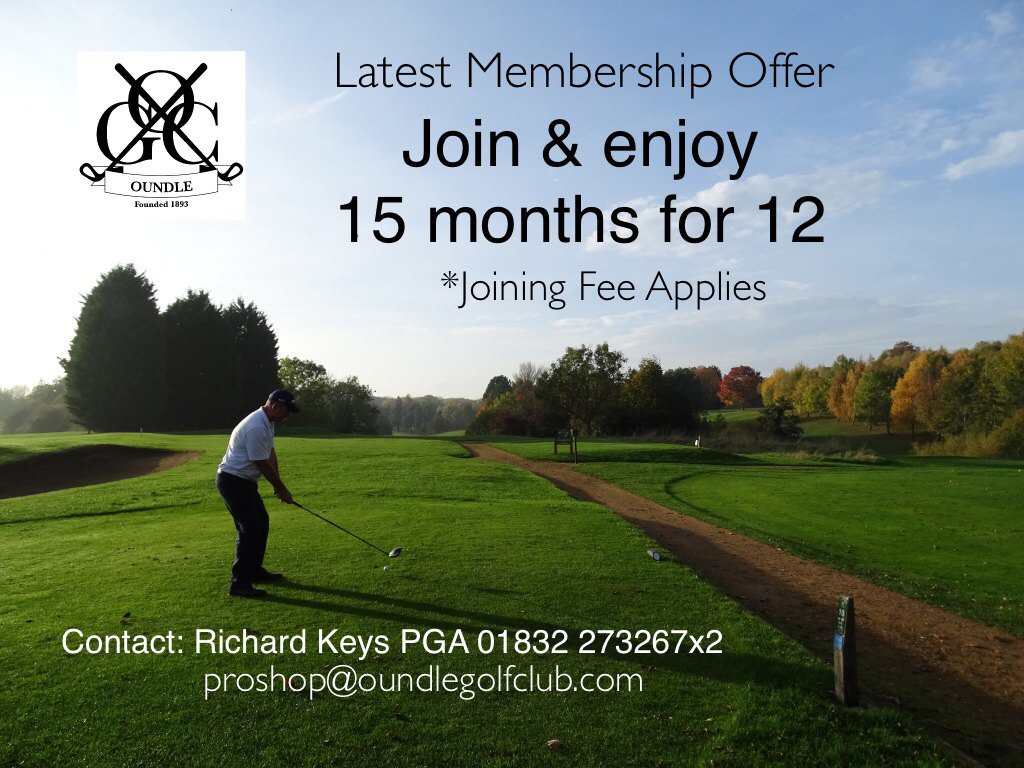 OundleGC's tweet photo. Are you looking to join a golf club? 
We have a great NEW membership offer Call Proshop for more #oundlegc #oundle https://t.co/zlfUOmvrML
