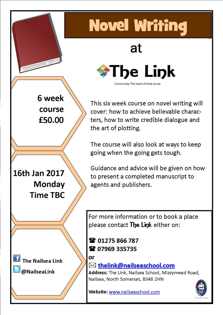 Novel Writing Course starting on Mon 16th January. £50 for 6 weeks! Book your place by Wed 11th January #learnsomethingnew <a href="/nailseaschool/">Nailsea School</a>