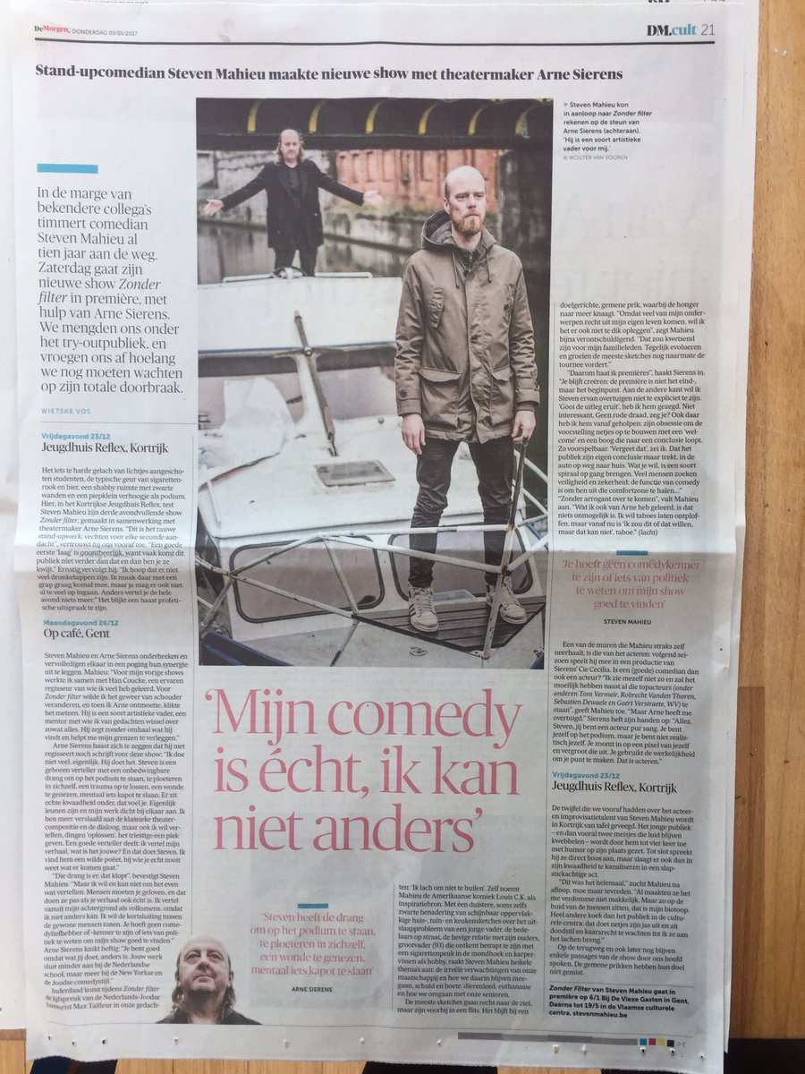 Vandaag dubbelinterview samen met mijn artistieke nonkel Arne Sierens in <a href="/demorgen/">De Morgen</a> #zonderfilter#première#watisdatallemaal