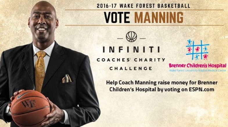 brennerhospital's tweet image. Vote for @CoachDManning in the Coaches' Charity Challenge and help @brennerhospital #Coaches4Charity Vote: espn.com/infiniti