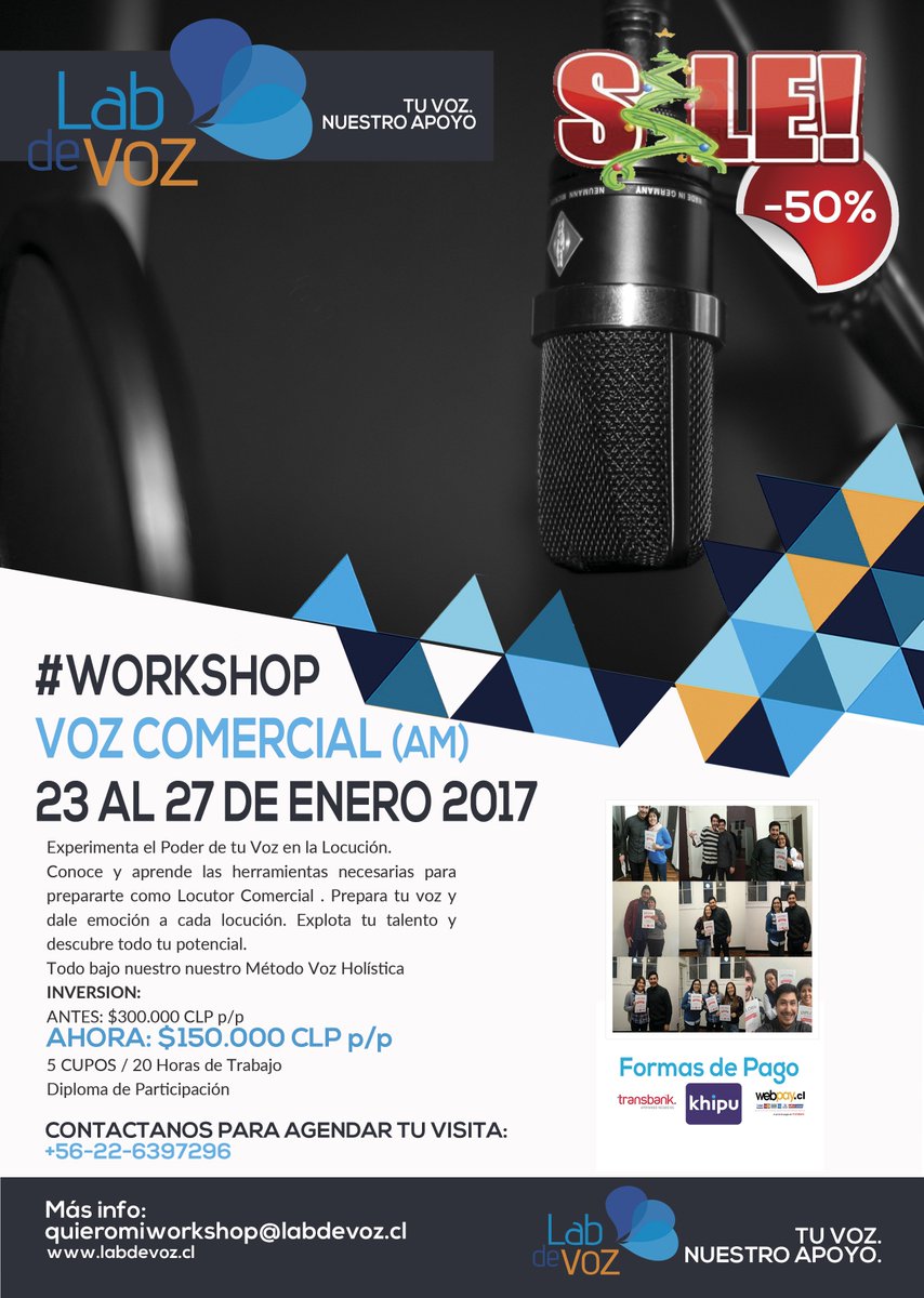 labdevoz's tweet image. RT @SandraCgura Ven a #Labdevoz y conviértete en una voz comercial. ¡Comenzamos el 23 de Enero! Escríbenos a: quieromiworkshop@labdevoz.cl