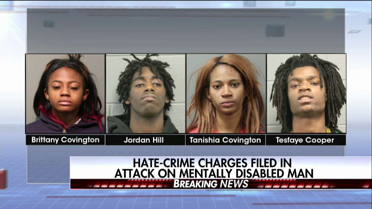 FoxNews's tweet photo. PHOTO: Suspects charged with a hate crime for torturing & yelling โ"F--- white people!" at mentally disabled man. https://t.co/EfXwF8UAMK