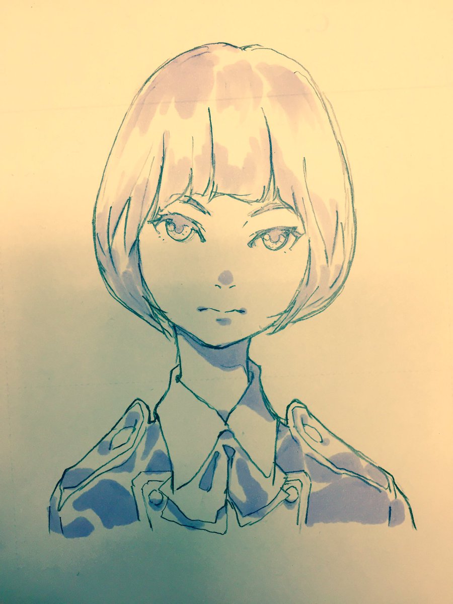 1girl solo short hair bob cut traditional media looking at viewer closed mouth  illustration images