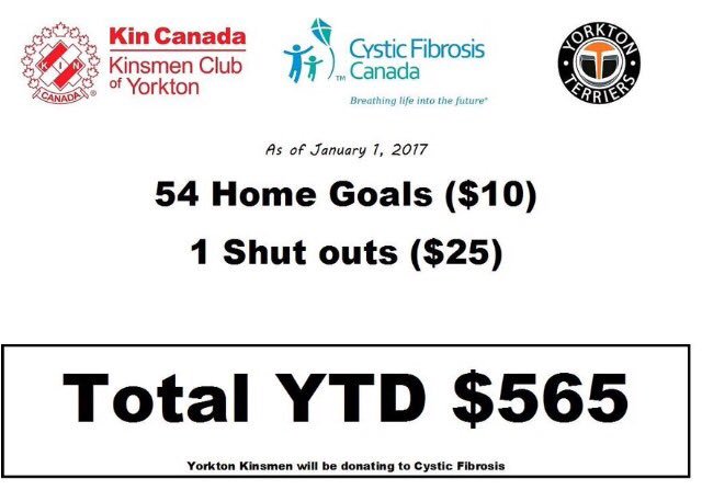 Come out and watch the <a href="/SJHLTerriers/">Yorkton Terriers</a> Saturday night. Every goal supports <a href="/CFCanada/">Cystic Fibrosis Canada</a> #PartnersForLife