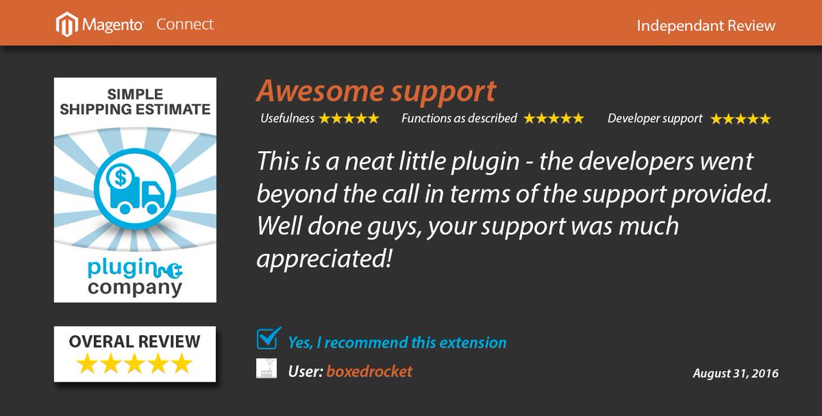 plugincompany1's tweet photo. What customers say about our Simple #ShippingEstimate #Magento Extension? More info here: https://t.co/GyCyIhp4Ag | #MagentoPlugin https://t.co/sVdg5waQ5m