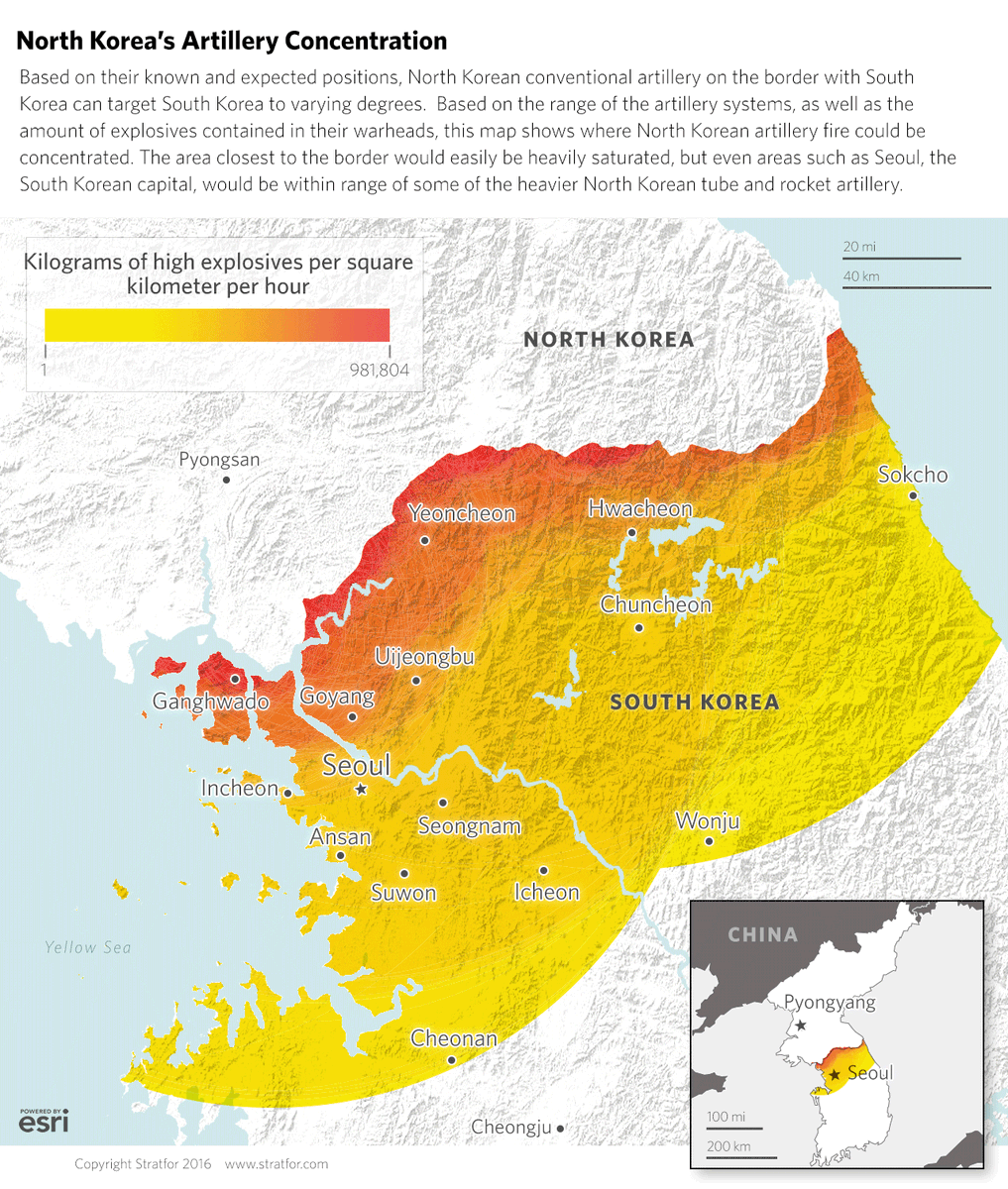 RANEnetwork's tweet photo. #NorthKorea would counterstrike using its considerable artillery arsenal, but there are limits to its effectiveness. https://t.co/UN99cFJUZW https://t.co/5Qa4Wr9Axq