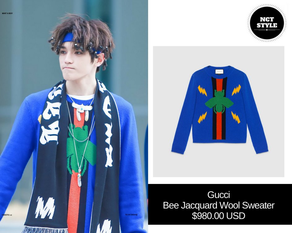 NCT_Style's tweet photo. 170105 #NCT #TAEYONG MCOUNTDOWN Mini Fanmeeting

@gucci Bee Jacquard Wool Sweater

#태용 #NCT127 #NCTStyleTaeyong #NCTStyle https://t.co/b65nOpP8rM