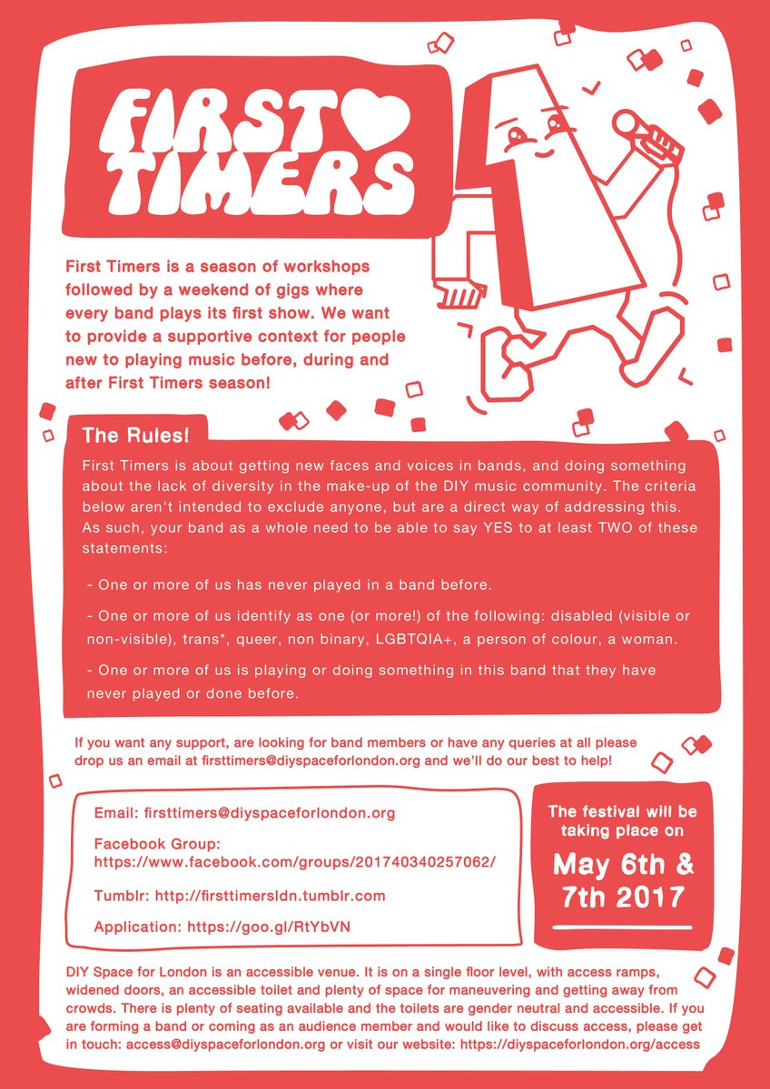 diyspace4london's tweet photo. First Timers 2017 applications are open until Feb 14th. Start a band and play the festival! Let's demystify music 😊 https://t.co/RyCjd1QRG1 https://t.co/Q5HuZ8daLZ