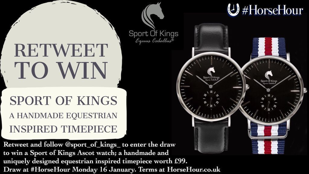 #HorseHour (@horsehour) on Twitter photo Retweet & follow <a href="/sport_of_kings_/">sport of kings</a> to enter the draw to WIN a stunning Ascot Timepiece worth £99! Draw at #HorseHour Monday 16 Jan... Retweet & follow <a href="/sport_of_kings_/">sport of kings</a> to enter the draw to WIN a stunning Ascot Timepiece worth £99! Draw at #HorseHour Monday 16 Jan...