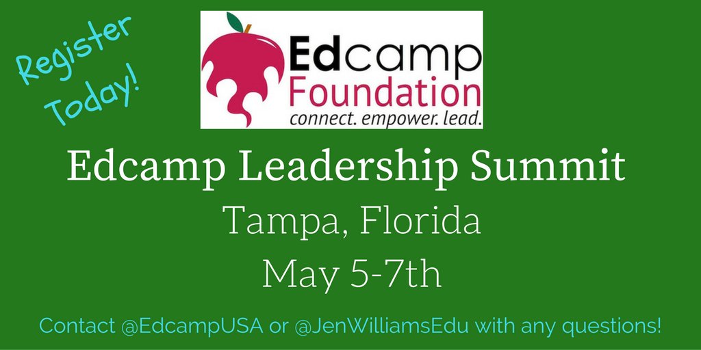 JenWilliamsEdu's tweet photo. Exciting Announcement: Edcamp Leadership Summit is coming to Florida! Registration is open! Please help share: https://t.co/1z1NUZW6x4 https://t.co/tmC0eodLR8