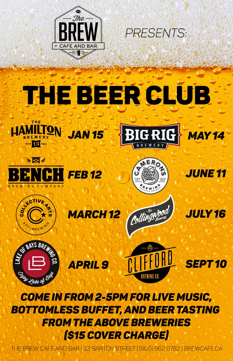 hamiltonbrewery's tweet image. Hey #HamOnt come on down Jan 15 for the inaugural afternoon of @TheBrewCafeBar new Beer Club! $15 cover -THB samples, free buffet, music!