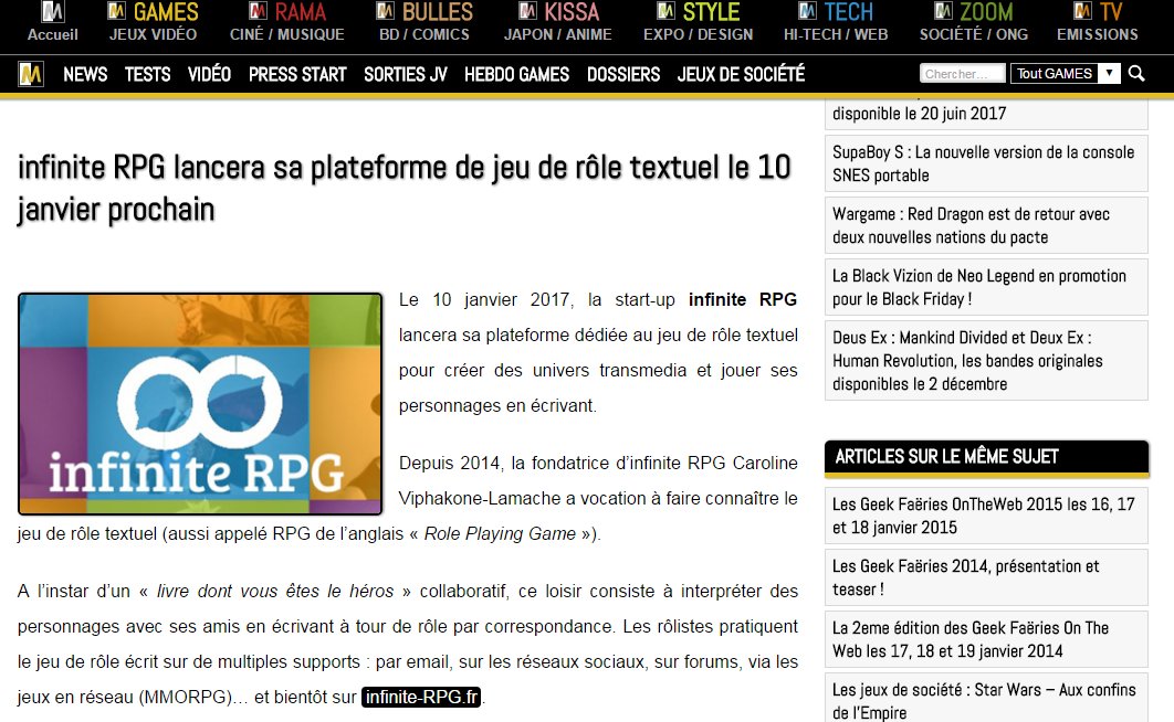 AteliersMoody's tweet photo. #PRESSE : @MaXoE parle du lancement de la plateforme de jeu de rôle textuel le 10 janvier #RPG #JDR #betaInfiniters https://t.co/zmGUB7fqCz https://t.co/9JMJos2QtD