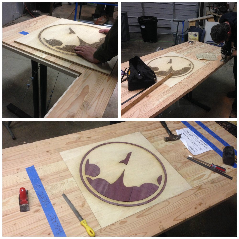 #throwback to building our Rocket conference table, complete with purple heart Rocket logo inlay 💜 #makes #tbt #woodworking