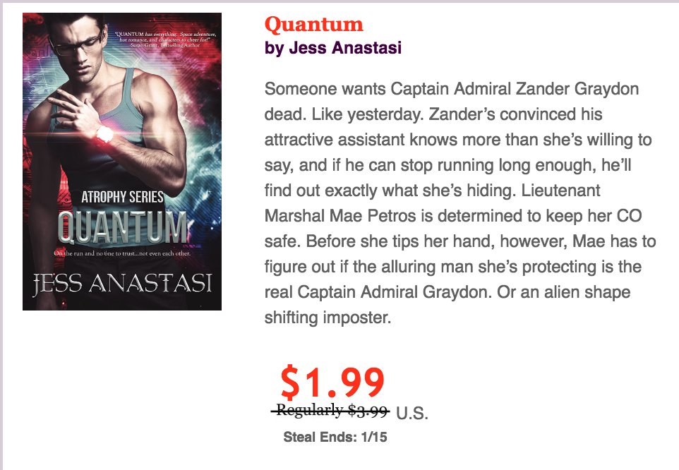 RomanceSteals's tweet photo. It's a double treat! Get Quantum, book #2 in the Atrophy series by Jess Anastasi, for just $1.99! https://t.co/ZNyezqelpq https://t.co/AePf1aInmM