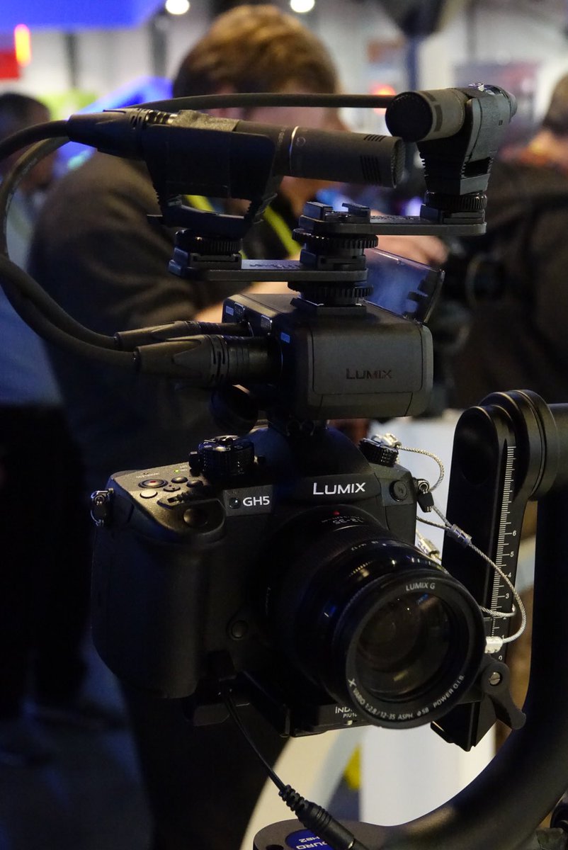 Look what we found! It's the Panasonic GH5 all rigged up with it's new XLR adapter! #CES2017 #PanasonicCES