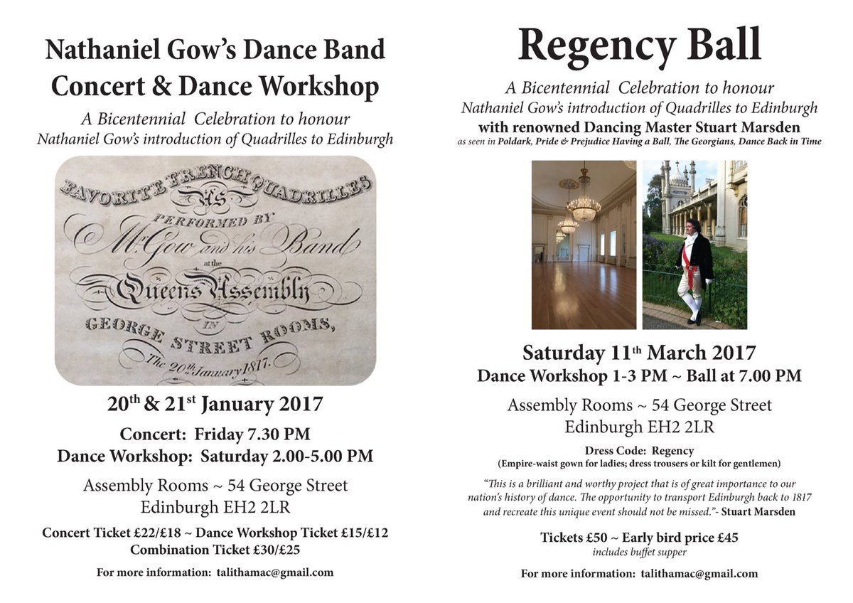Nathaniel Gow Concert &amp; Dance Workshop Jan 20-21 Regency Ball March 11 Edinburgh