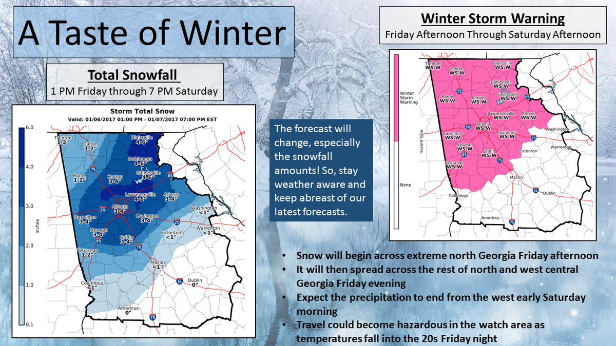 A winter storm WARNING has been issued for tomorrow. Visit weather.gov/ffc for the latest updates. #gawx