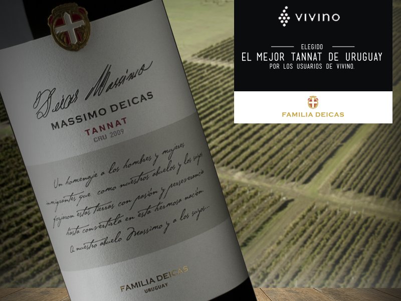 Massimo Deicas Tannat, elegido "EL MEJOR TANNAT DE URUGUAY", por los usuarios de Vivino, la principal APP de vinos del mundo.