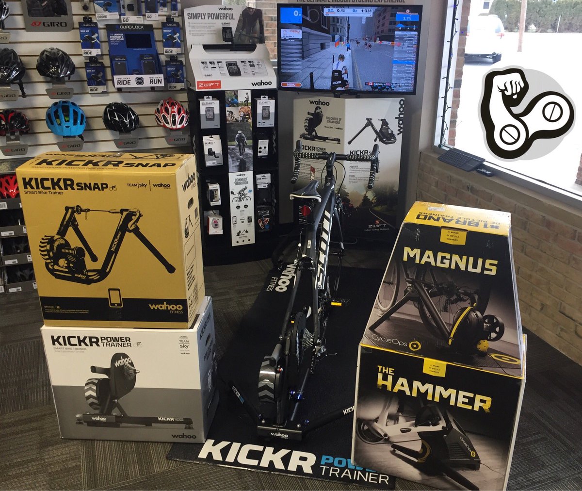 Rochfit's tweet photo. Stop in to check out the best selection of #SmartTrainers to use with @GoZwift. @WahooFitnessOfficial #KICKR or  @CycleOps #Hammer. https://t.co/4EJ5mxQEB0