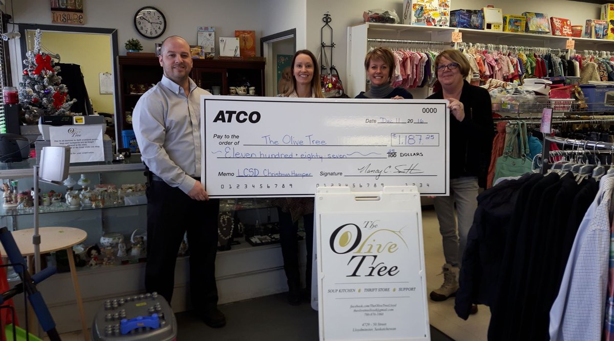 ATCO's tweet photo. Kudos to our team in @CityofLloyd who raised money at their holiday party for @OliveTreeLloyd Christmas hampers! Great job! https://t.co/VPLRdZQcCW
