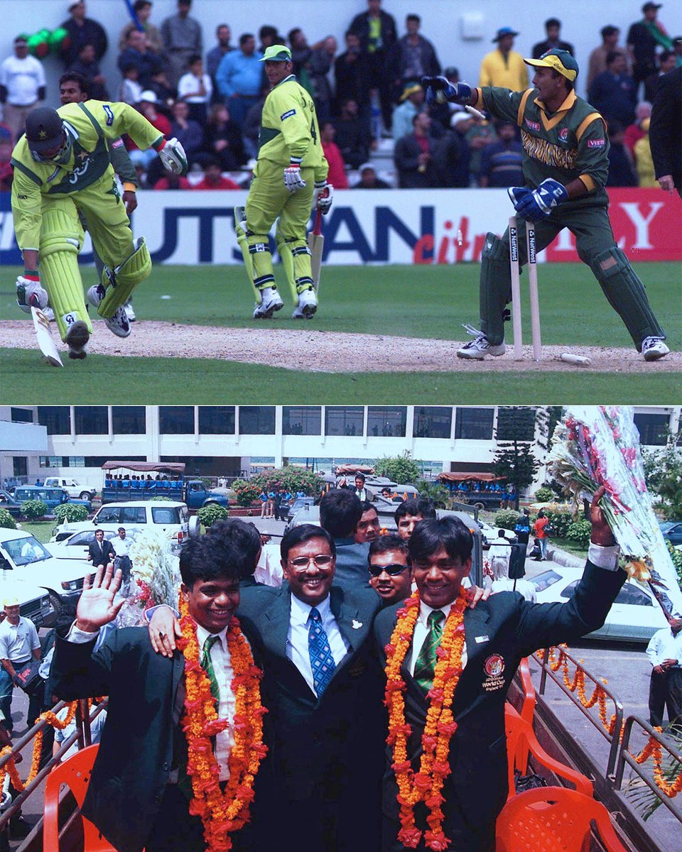 teamtamim28's tweet photo. @BCBtigers  stun Pakistan in the 1999 World Cup, in Northampton

Welcome given to the team in Dhaka after the tournament https://t.co/isXeJFpZmj