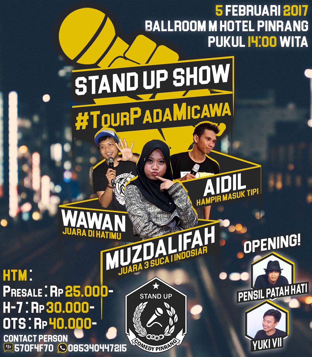 StandUpIndoAJTP's tweet photo. Tabe'. Stand up comedy show #tourPadaMicawa @KotaPinrang hari minggu tgl 5 februari jam 2 sore dong 👇 https://t.co/rX9a9rxsih