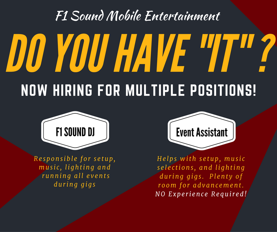 f1sounddj's tweet photo. F1 Sound is HIRING for multiple positions.
APPLY ONLINE: https://t.co/ZRVdmTKiLW
NO Experience Required!
#DJJobs #Loveyourwork #F1weddings https://t.co/QIjldZVlhb