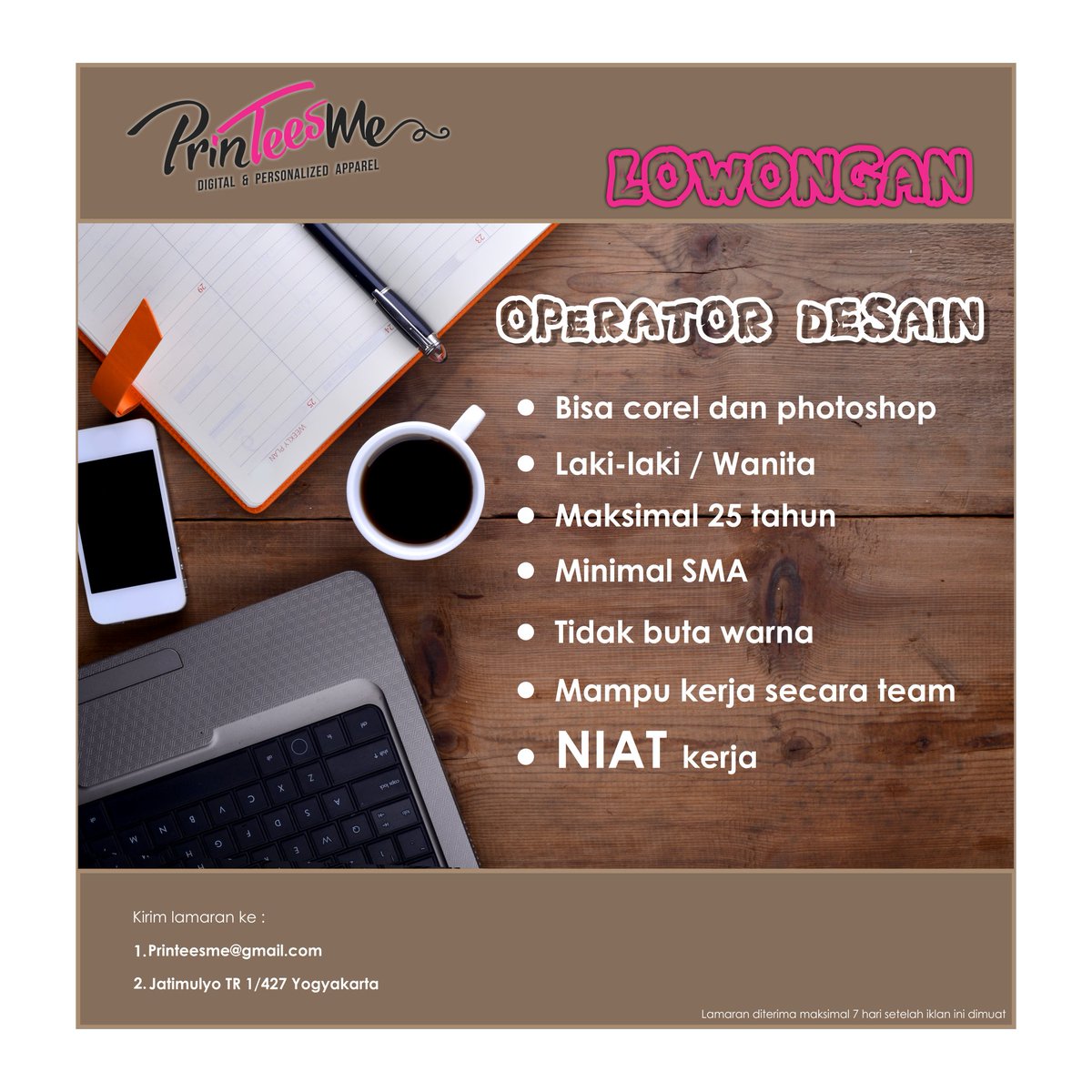 printeesme's tweet photo. #jogjalowker #lowkerjogja #lowongankerja #lowongankerjajogja #infolowker #niatkerja #printeesme #imagination https://t.co/sAZvhoAQyR