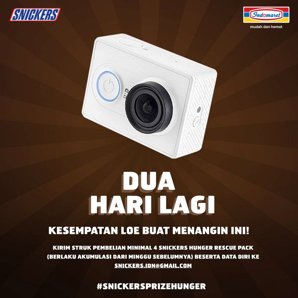 Indomaret's tweet photo. Dua Hari Lagi! Kesempatan buat menangin ini. Lihat mekanismenya pada poster ini. #SnickersPrizeHunger https://t.co/6RrxUP3MM9