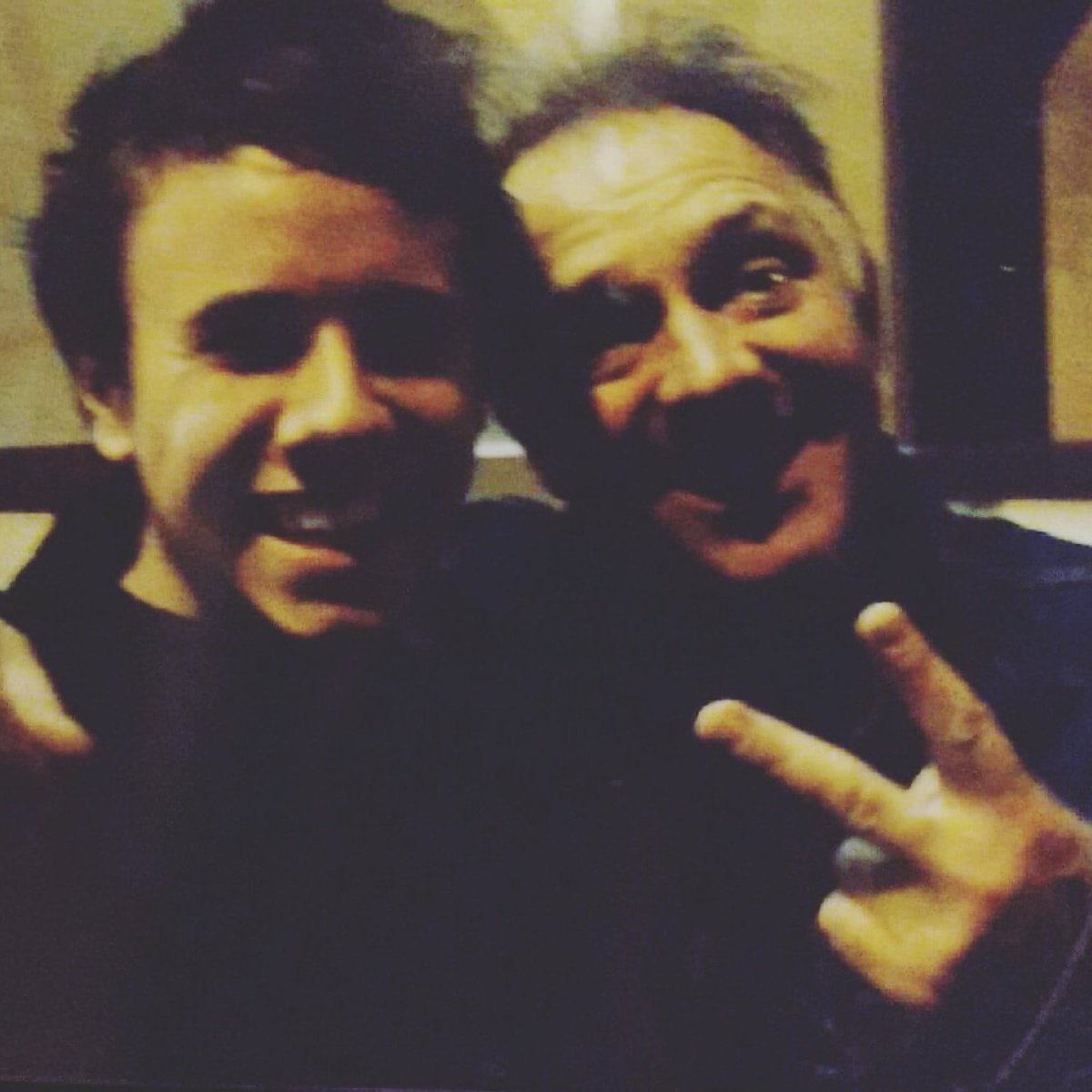 ComedyShaveddog's tweet photo. Happy new year! Found this old picture over the holidays of me with @rikmayall  . What a hero! #alternativecomedy https://t.co/RdK1rB3SKM