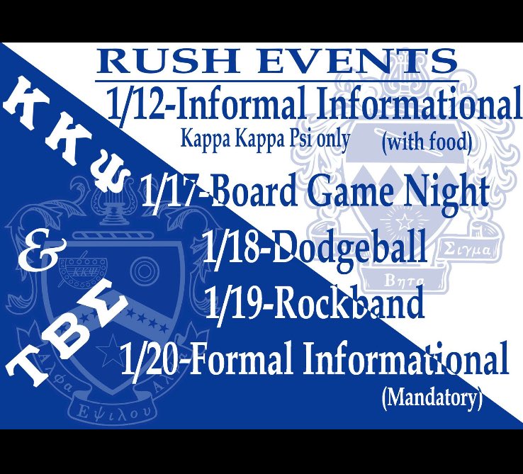 Rush is right around the corner and we would love for you guys to come and see what what we're about. Game night 6, everything else 7!