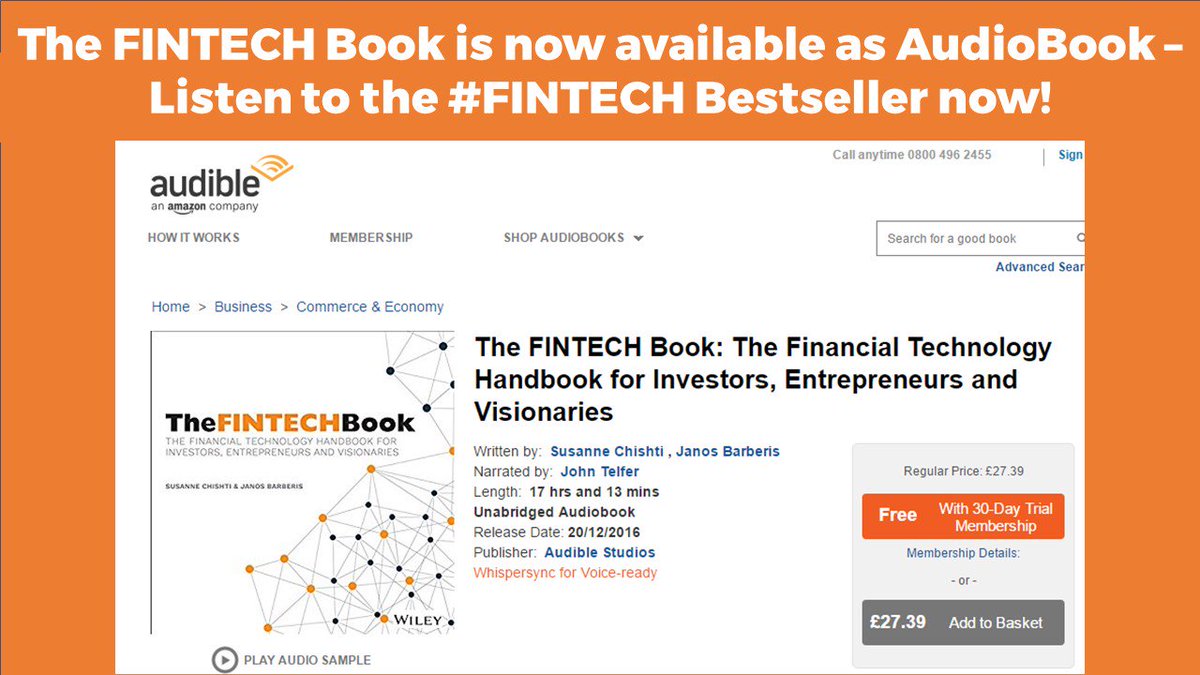 SusanneChishti's tweet photo. So excited that @TheFINTECHBook is available as #Audiobook on Audible #fintech #crowdfunding #P2P #AI #blockchain https://t.co/XP9Rv6Xic0 https://t.co/bZ8Z4fBeED