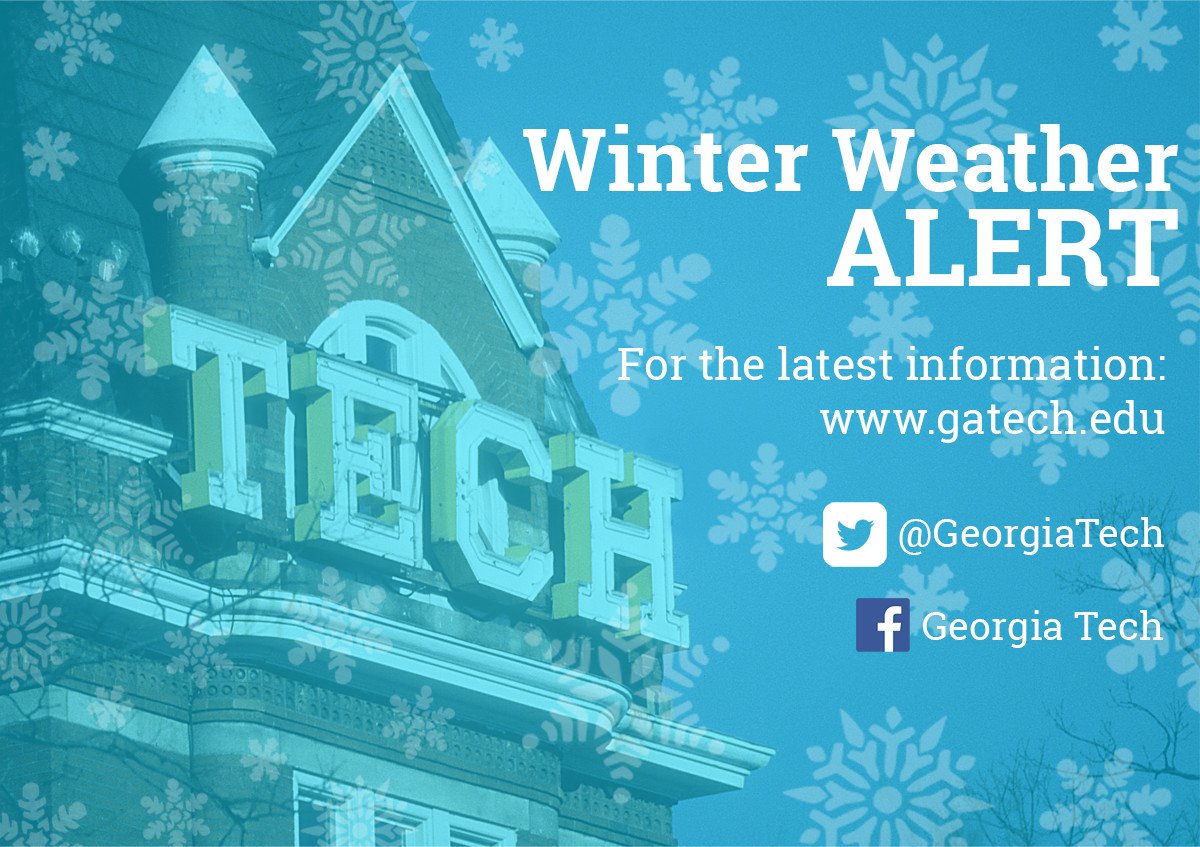 GeorgiaTech's tweet photo. Georgia Tech will close Friday at noon due to impending winter weather. Updates here and at https://t.co/Pj9BqTN2kX https://t.co/Hw3PG6HF0g