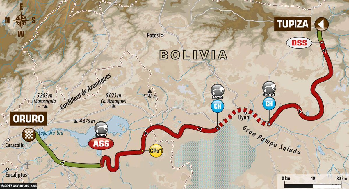dakar's tweet photo. 🏁 Stage 5 🏁
📍 Tupiza 🇧🇴 - Oruro 🇧🇴 
🚙🏍🚛 692 km (SS: 447 km)
📝 https://t.co/HLDetDlooQ
😎 @boliviatravel1 
#Dakar2017 https://t.co/45P5UfBmiC