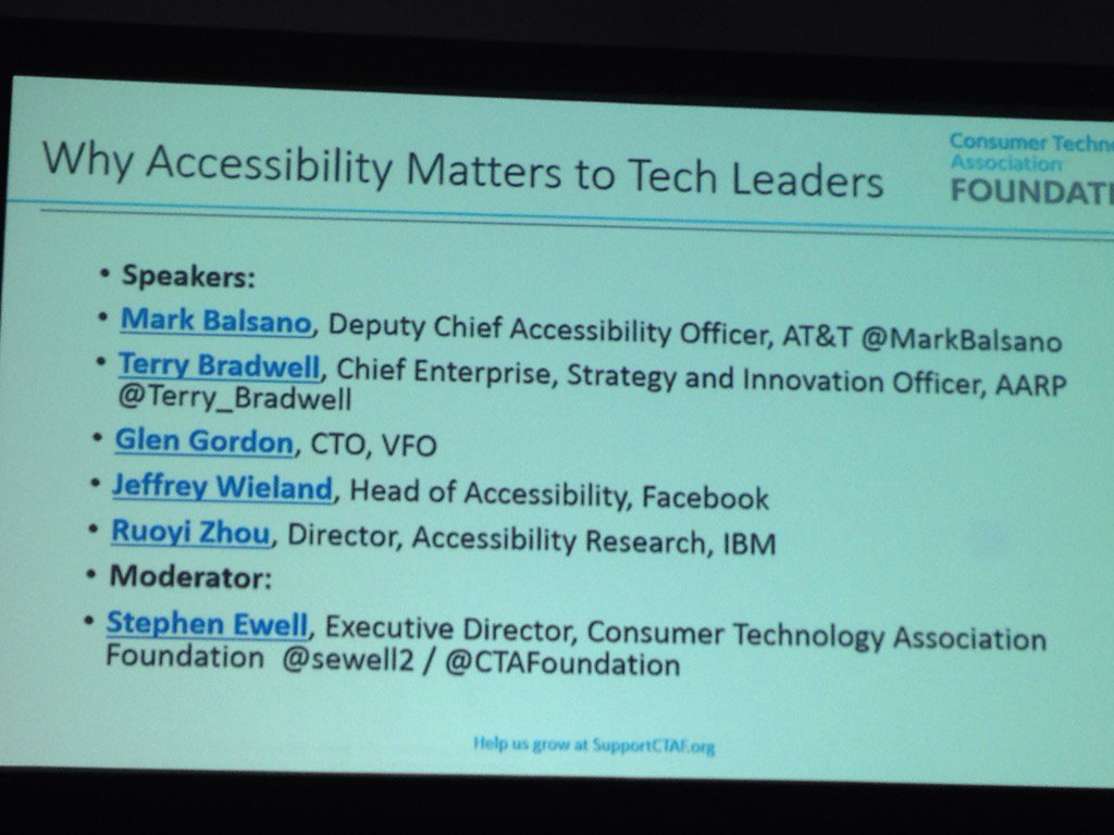 BKelley_HLAA's tweet image. Design for continuum of life. HLAA here as hearing loss advocacy group sponsored by CTA Foundation @HLAA #CES2017